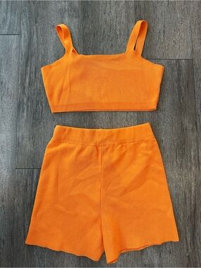 Orange Knit High-Waist Shorts - Women's Summer Shorts
